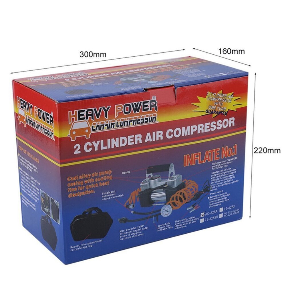 60L/min 300W 150PSI Auto Luchtcompressor Band 12V Rvs Dubbele Cilinder Inflator High Power Auto band Inflatie Pomp