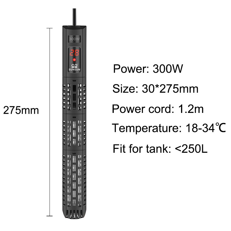 Aquarium Submersible Heater Fish Tank LCD Display Digital Adjustable Water Heating Rod Constant Temperature Control: 300W / EU plug