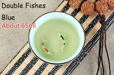 Celadon Chinese Kung Fu Thee Set Lotus Pu'er Thee Cups handgeschilderde Keramische Reliëf Draak Pioen Karper goudvis Thee Kopjes: Double-fishes blue