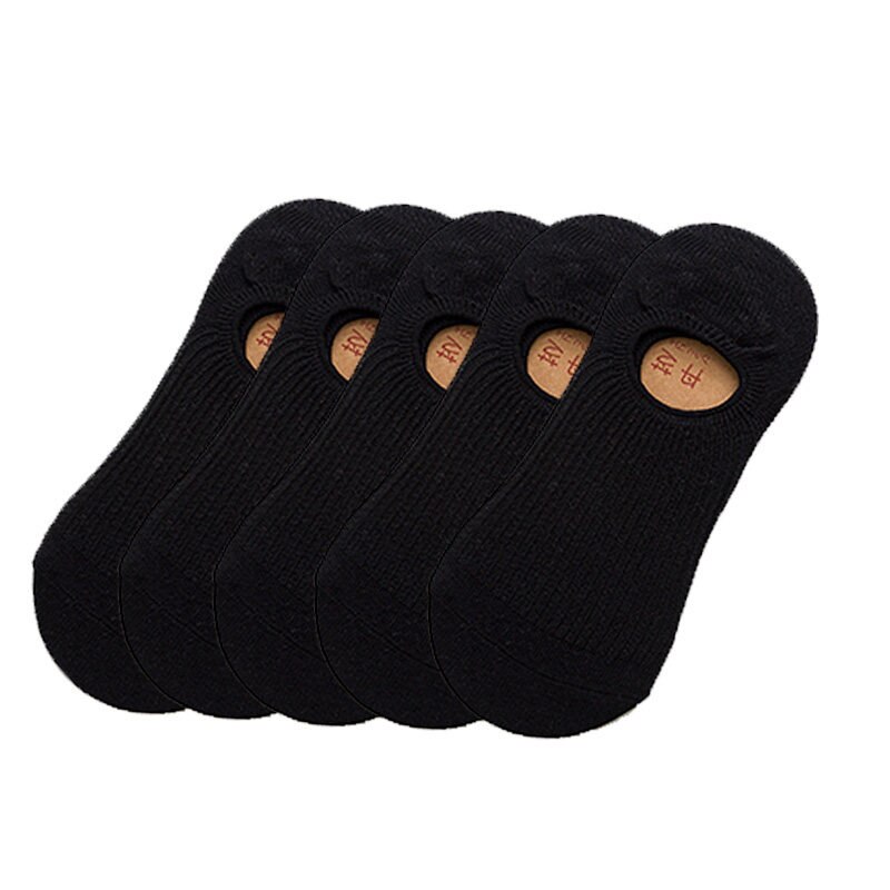 5Pairs/lot Spring Summer Women Socks Solid Wild Shallow Mouth Vertical Stripes Silicone Non-slip Invisible Sock Slipper: Black