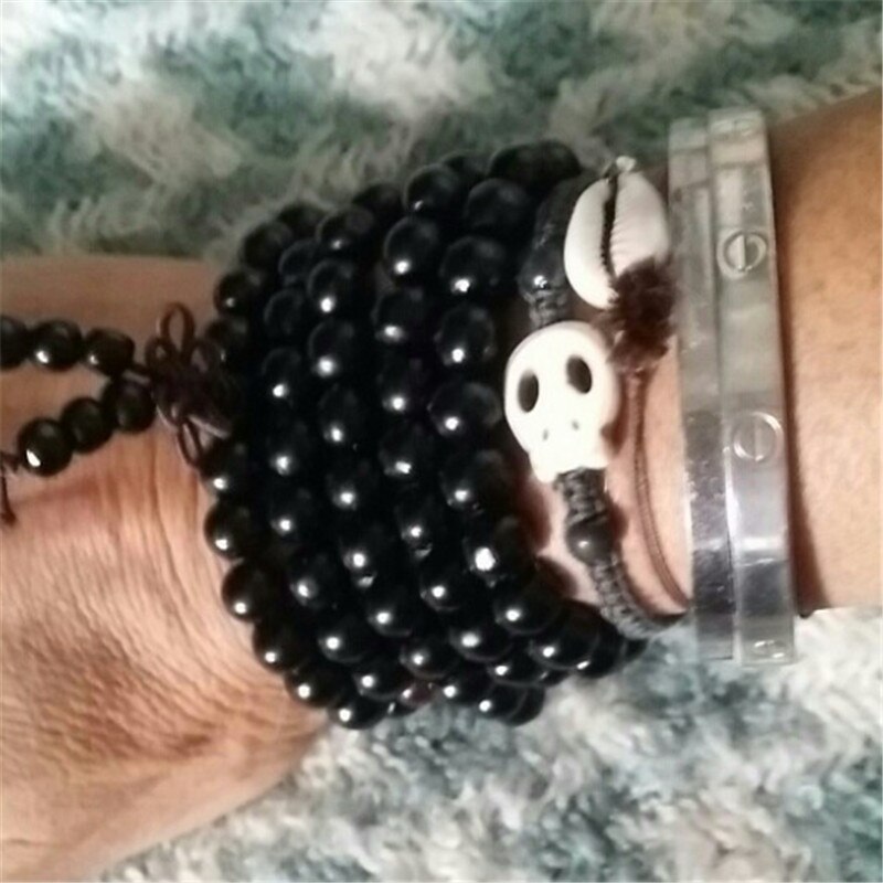 Wwlb prijs natuurlijke sandelhout mannen om lotus sieraden gebed pulsera hombre houten kralen rozenkrans armband voor vrouwen: Zwart