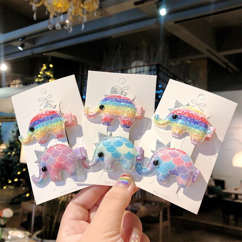 de 2 uds horquilla para niñas y niños, accesorios para el pelo de bebé con bonito elefante Arco Iris, accesorios para el pelo de bebé, horquilla de para niños,