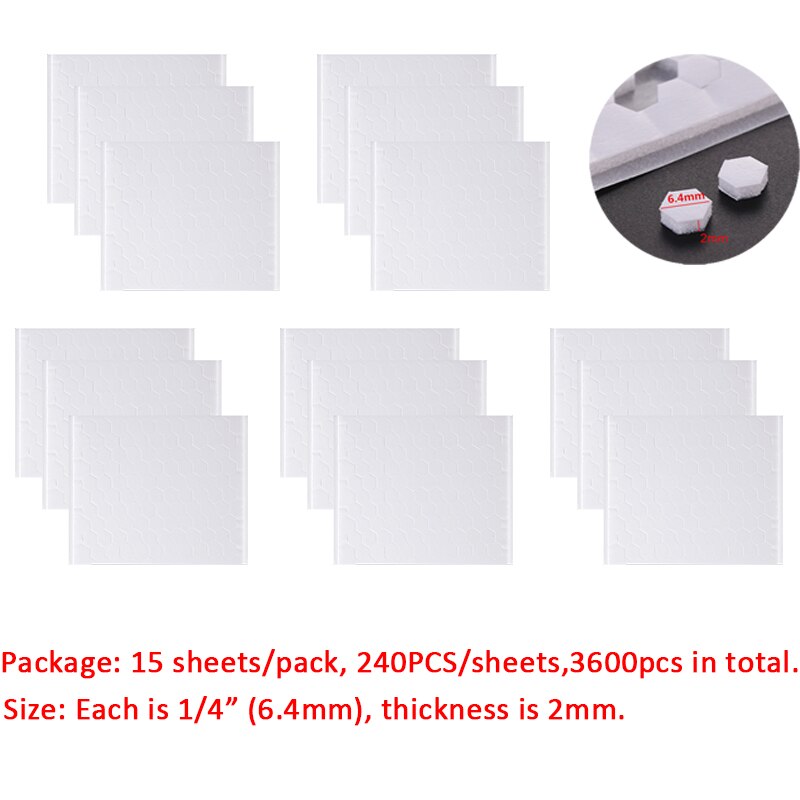 Hexagon 3D Double-sided Adhesive Foam Dots 10mm/6.4mm Width For Paper Shaker Card Making Crafts Cardstock Scrapbooking Supplies: 15sheets 6.4mm