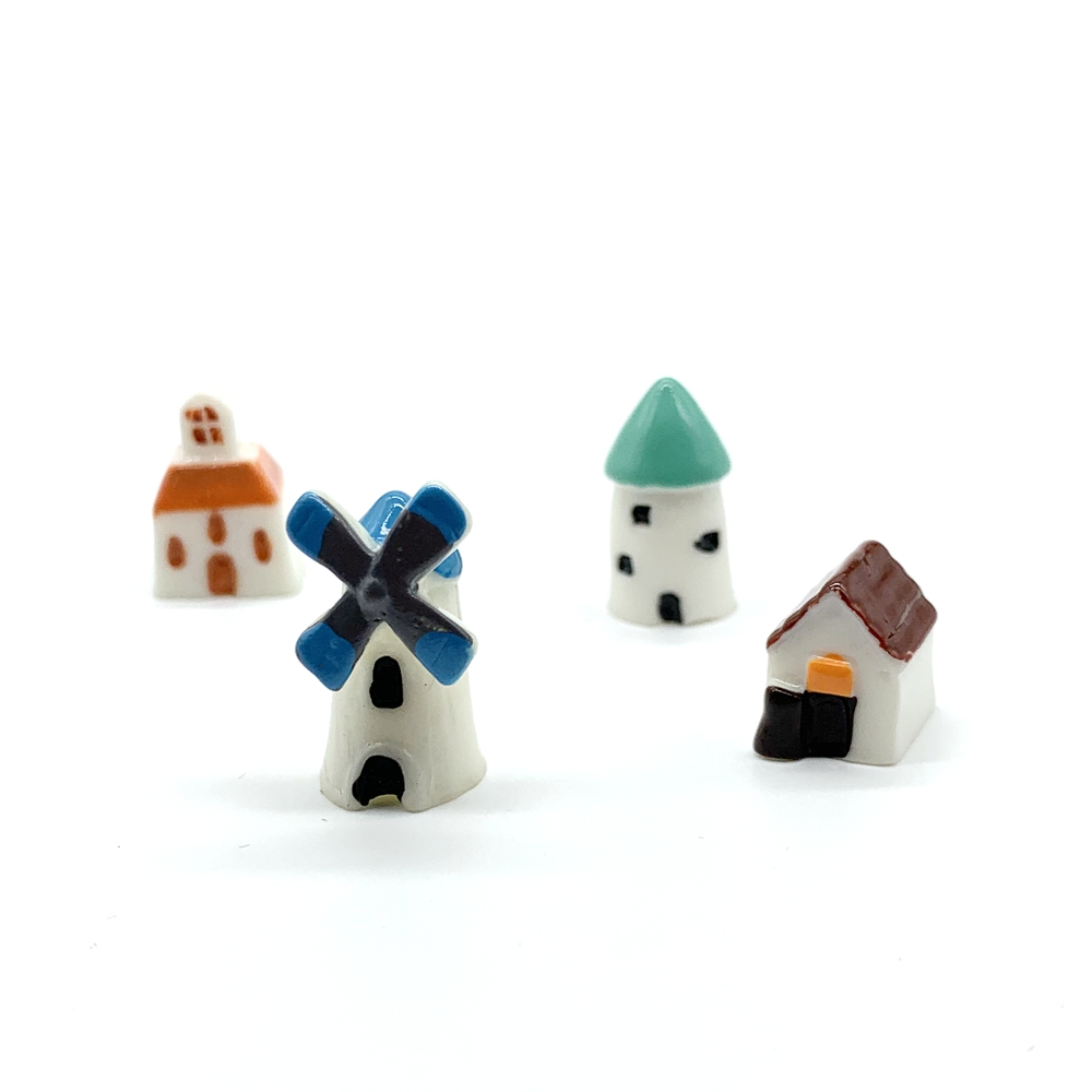 4PCS Mini Cute House Model Miniature Fairy Garden Decor Windmill Castle Church Photography Props DIY Accessories
