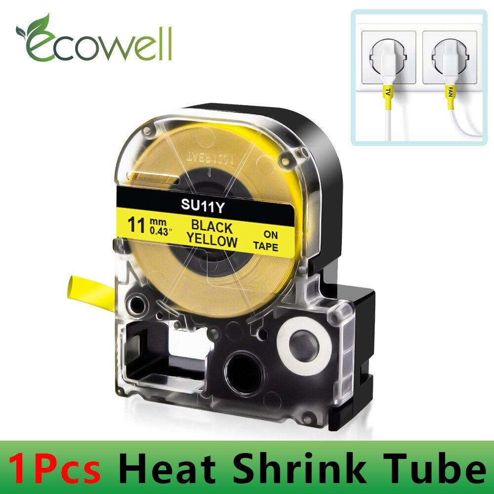 Ecowell LK-4WBA5/LK-4YBA5 Φ5mm/9mm Φ11mm/18mm Weiß Etikett Kompatibel für Epson KingJim SU5S SU5Y SU11S SU11Y Schrumpf Rohre: 18mm Schwarz an Gelb