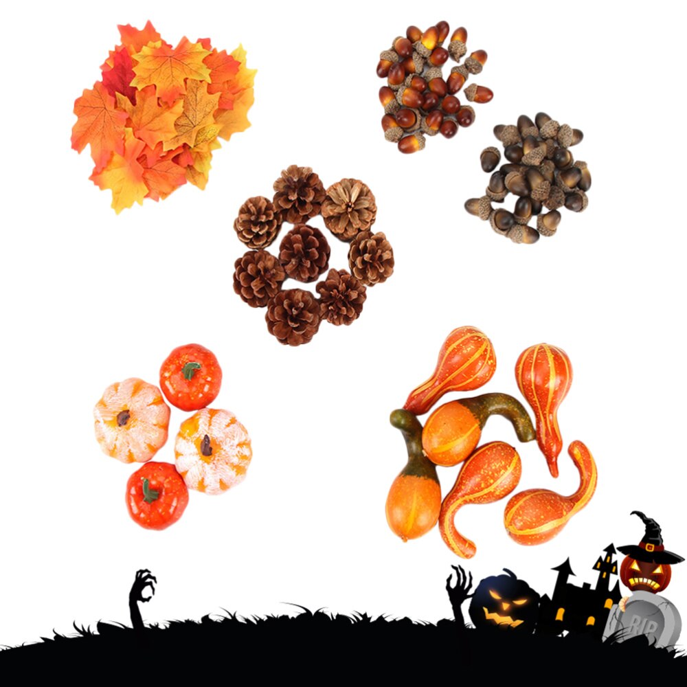 166pcs Props Durable Decorative Maple Leaf Ornaments Pine Cone Props Acorn Props Pumpkin Props for Bedroom Cupboard Liv