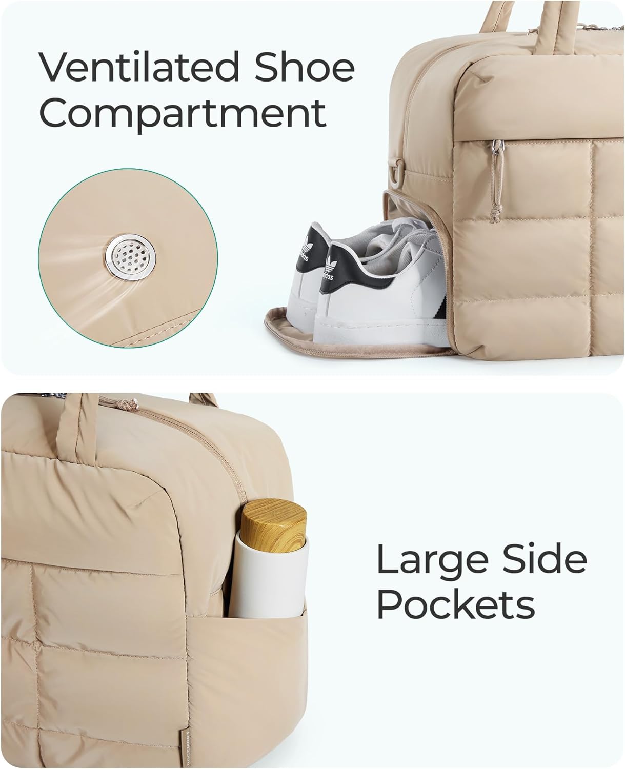 BAGSMART Reise-Seesack, kleine Sporttasche, Puffer-Tragetasche, Weekender-Taschen für Damen, zum Tragen über Nacht, persönlicher Gegenstand, Reisetasche für Reisen