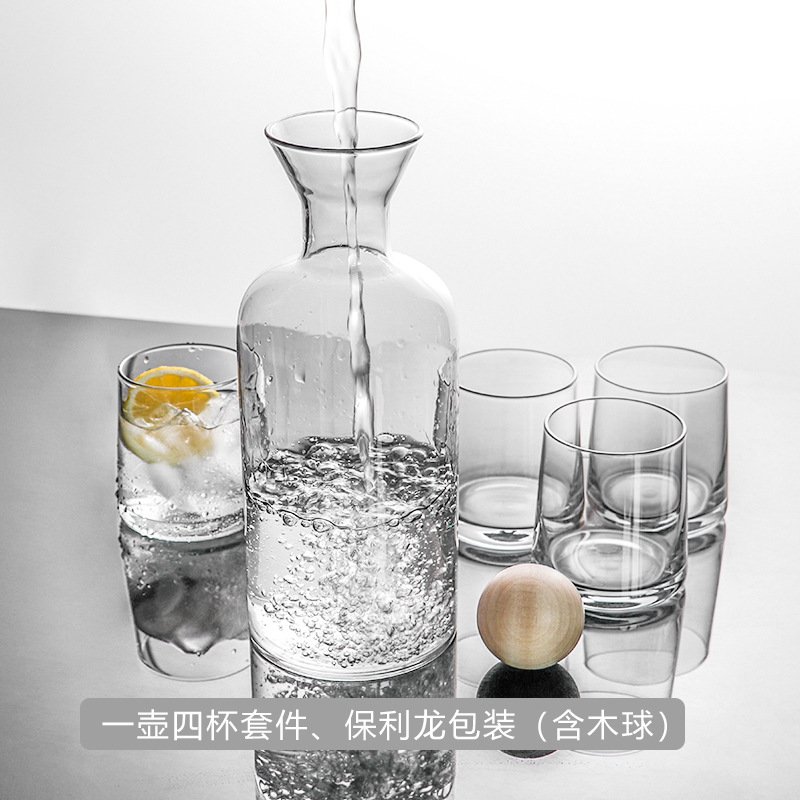 Glazen Karaf Water Pitcher Met Houten Deksel Koude Dranken Thee Kruik Huishoudelijke Drinkware Helder Water Fles: as picture2