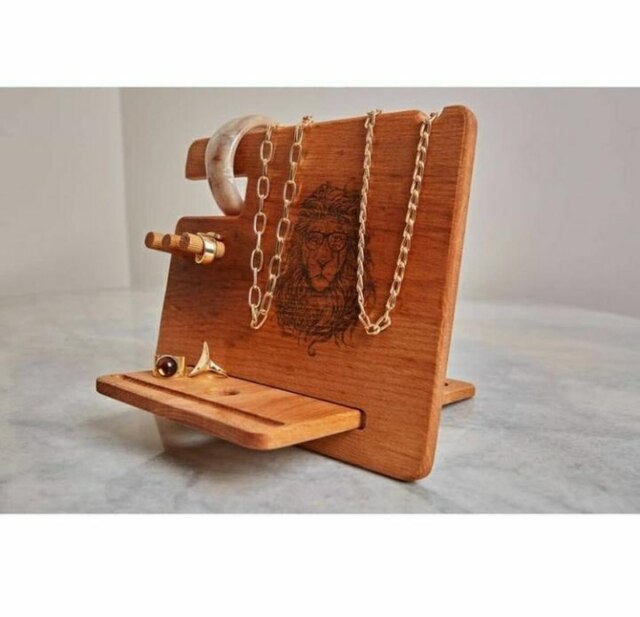 Retro Wooden Beech Desk Organizer Phone Holder Jewelry Keychain Pen Holder Organizer Wood Multi Practical Easy To Use Item Stand: 2 pcs