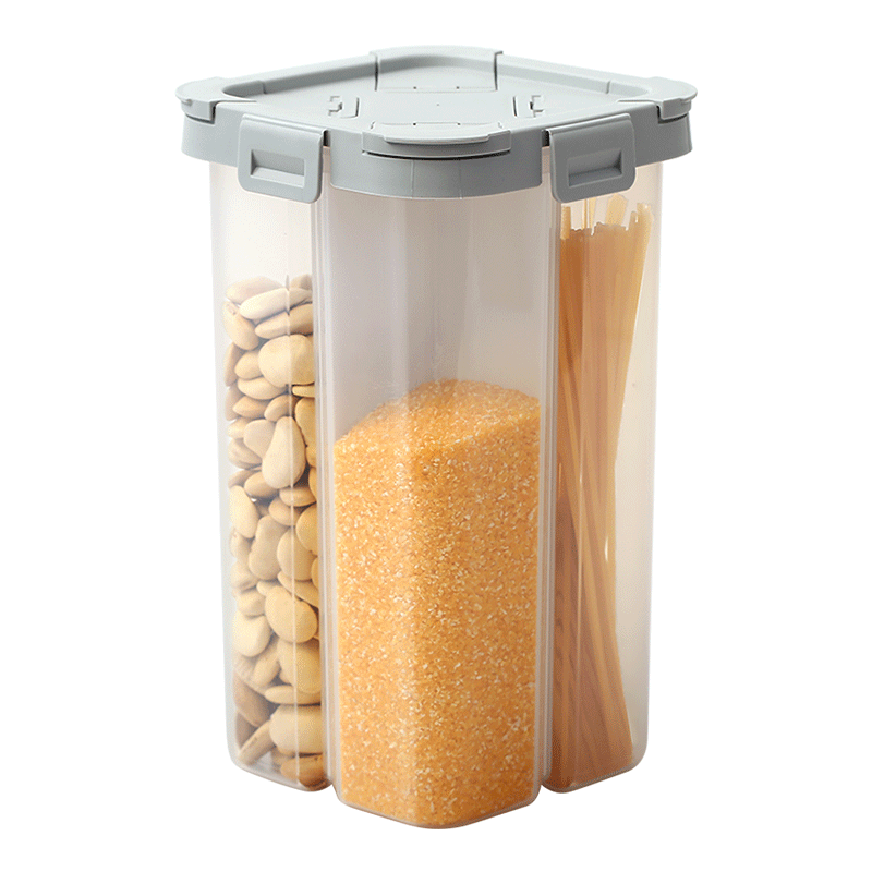 AMINNO Cereal Storage Container Plastic Cereal Dispenser Kitchen Dry Food Storage Container Oat Dispenser BPA-Free Box: Gray 2.3L