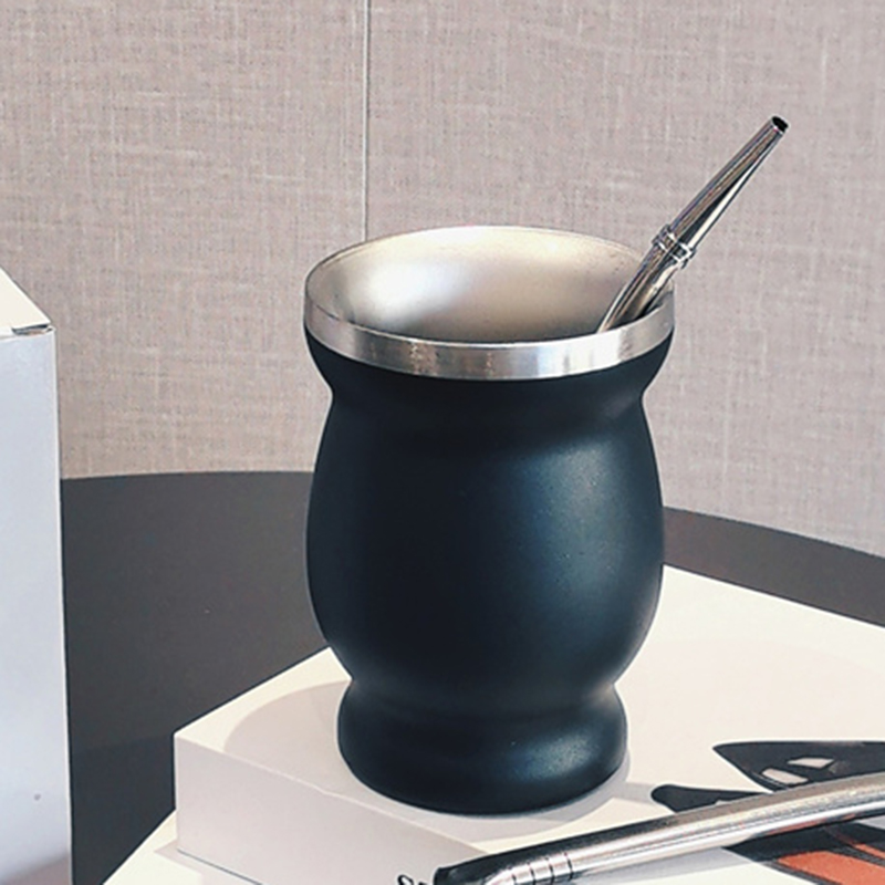 1 Set Yerba Mate Cup 304 Roestvrij Staal Dubbelwandige 8 Oz Yerba Mate Kalebas Cup Met Stro Lepel En Reinigingsborstel theewaar Sets: Dull