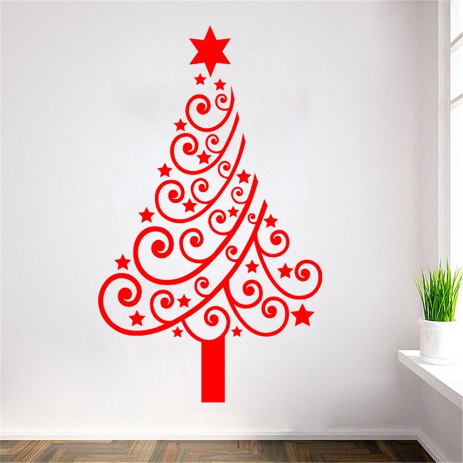 Große Größe Weihnachten Baum Display Fenster DIY Wand Aufkleber Abnehmbare Für Speicher Glas Tür 60*100 cm adesivo de parede D70: red