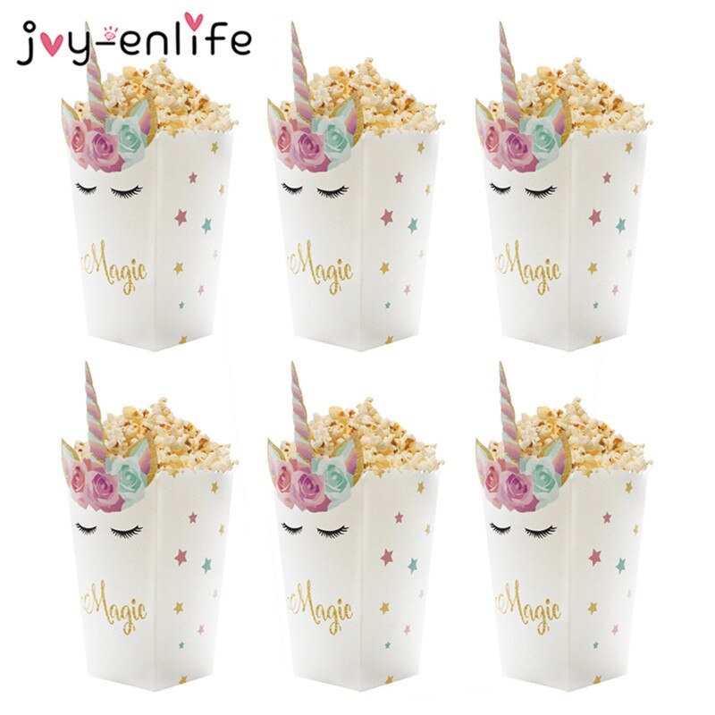 6 st unicorn party popcorn lådor diy födelsedagsfest dekor unicorn tema party popcorn väskor baby shower barn favoriter