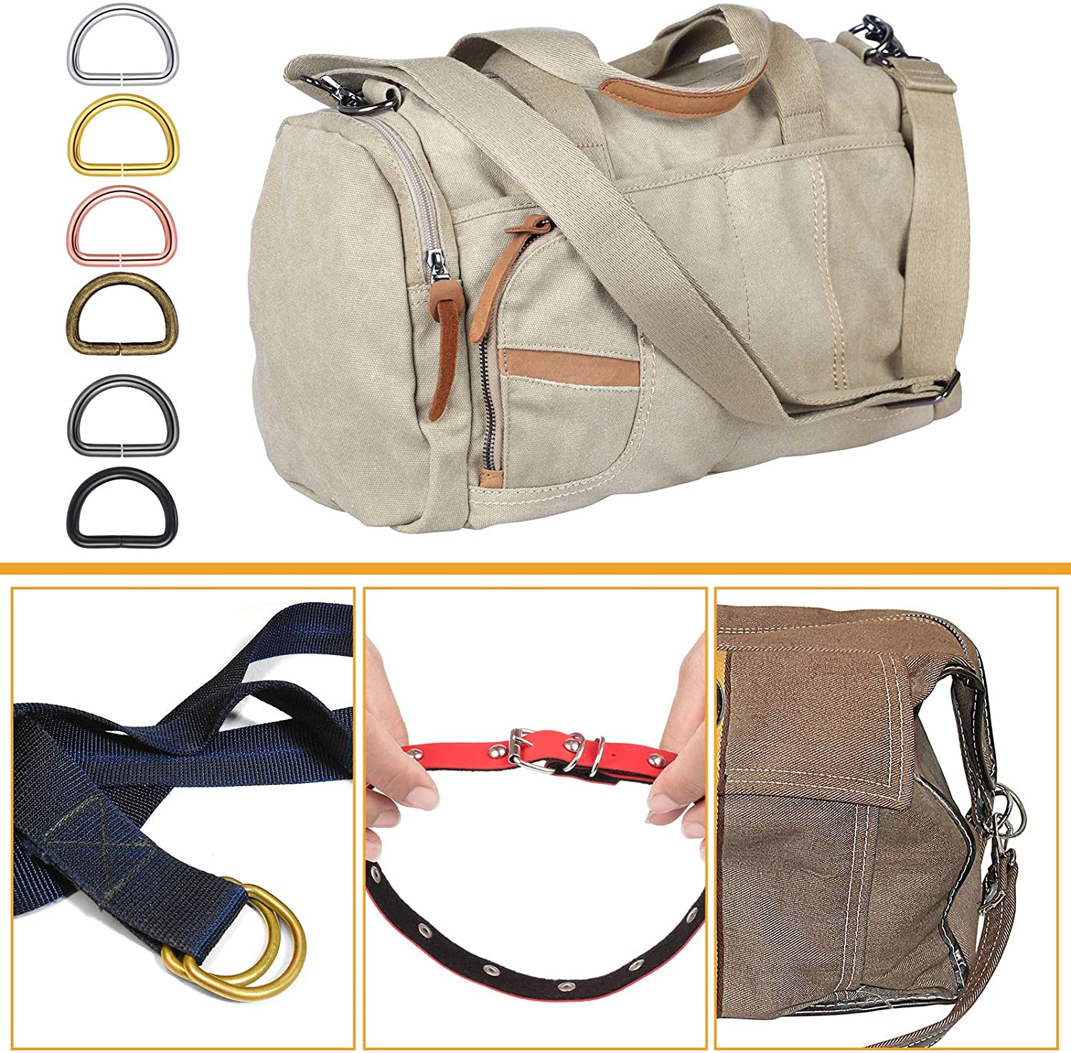 10pcs Metal D Ring Heavy Duty Strong Webbing Dee Ring Buckle for Bag Strap Belt Purse DIY Bag Accessories