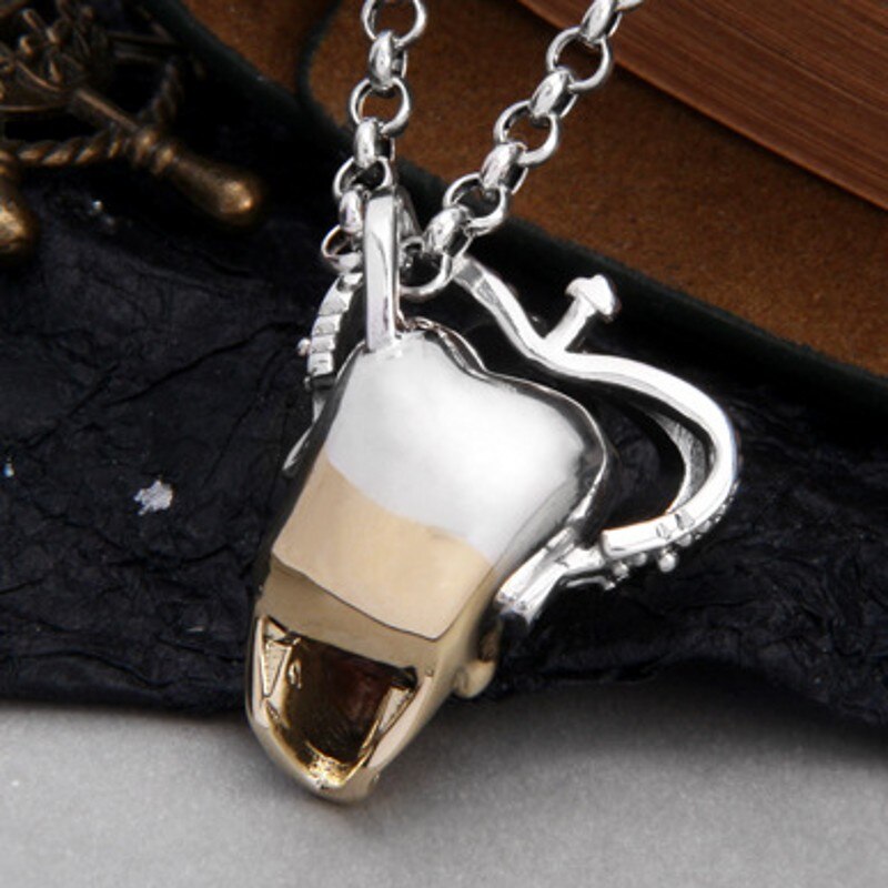  s925 massiver anhänger aus sterlingsilber, vergoldet, totenkopfkrone im rock-, hip-hop- und punk-stil, für damen und herren, mit pulloverkette