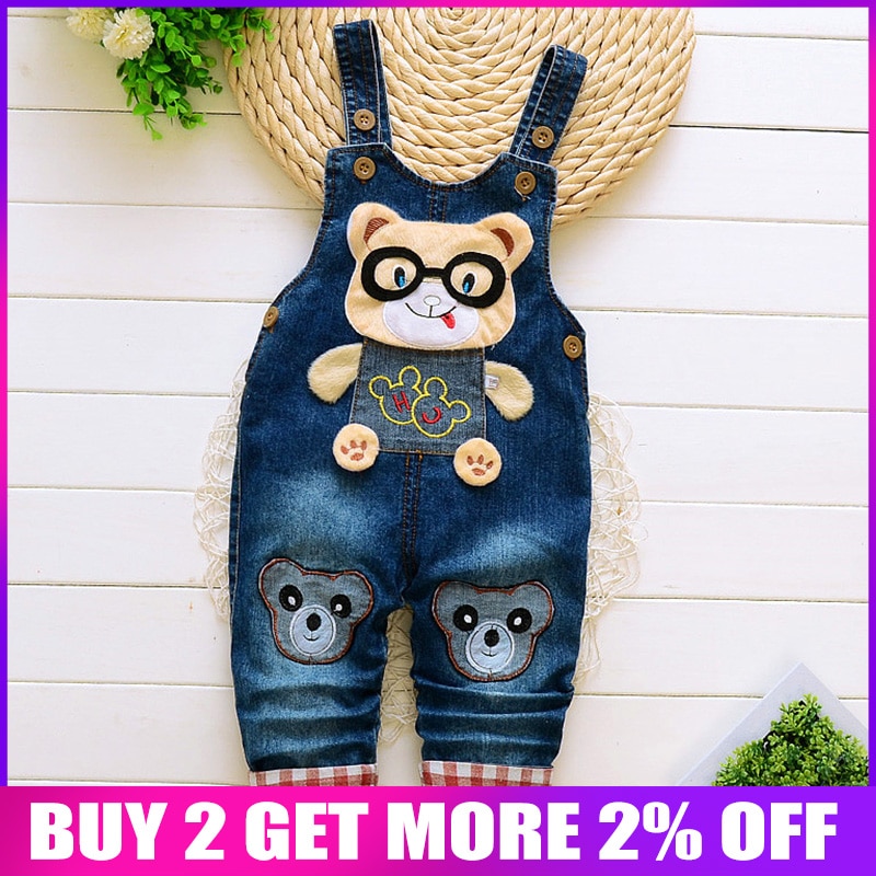 BibiCola spring autumn boys overall jeans clothes kids trousers toddler denim overall trousers children cartoon infant bib jeans