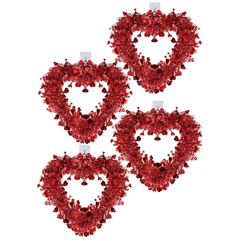 4 Pack Red Valentine Heart Wreaths Heart Shaped Wreaths with Foil Hearts Hanging Valentine's Day Wreaths Decorations: Default Title