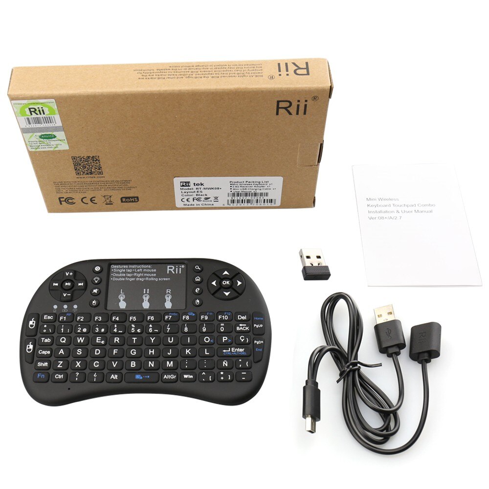 Rii Mini i8+ 2.4Ghz Spanish Wireless Mini Keyboard Air Mouse Backlight with Touchpad for Android TV Box/Mini PC