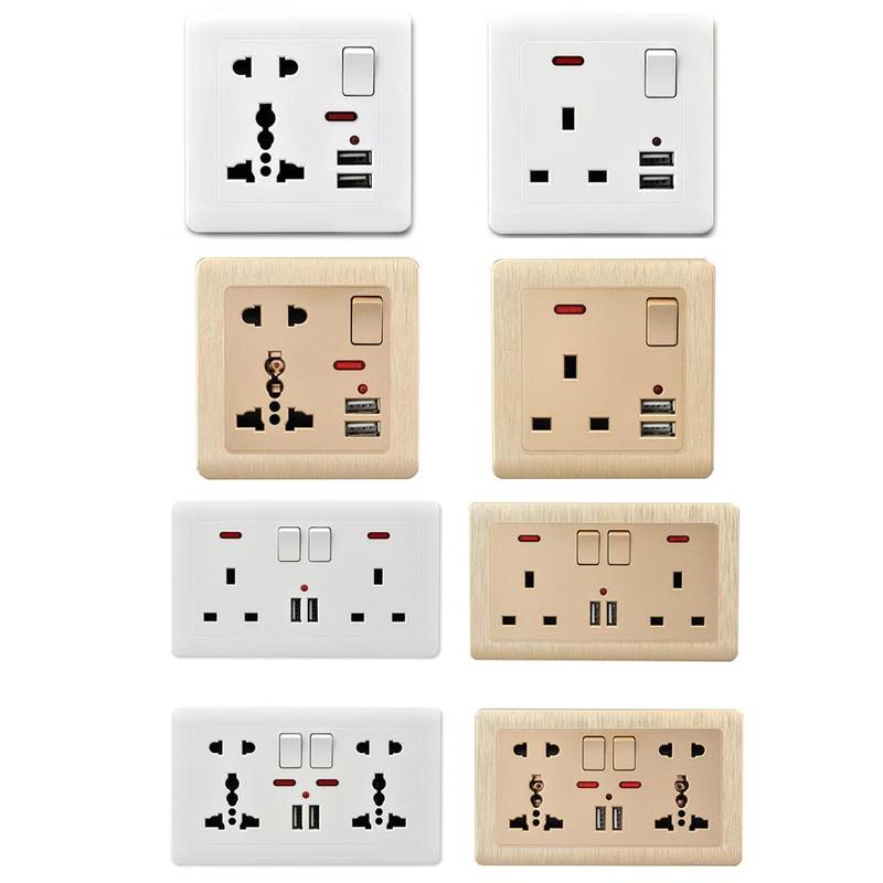 13A British Socket Usb Port Wall Charger Adapter Double Socket Way White Socket Gold 2 D6U3