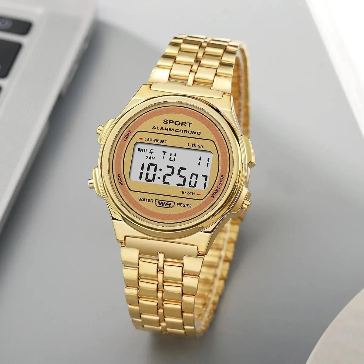 Montre électronique LED décontractée pour femme: Or