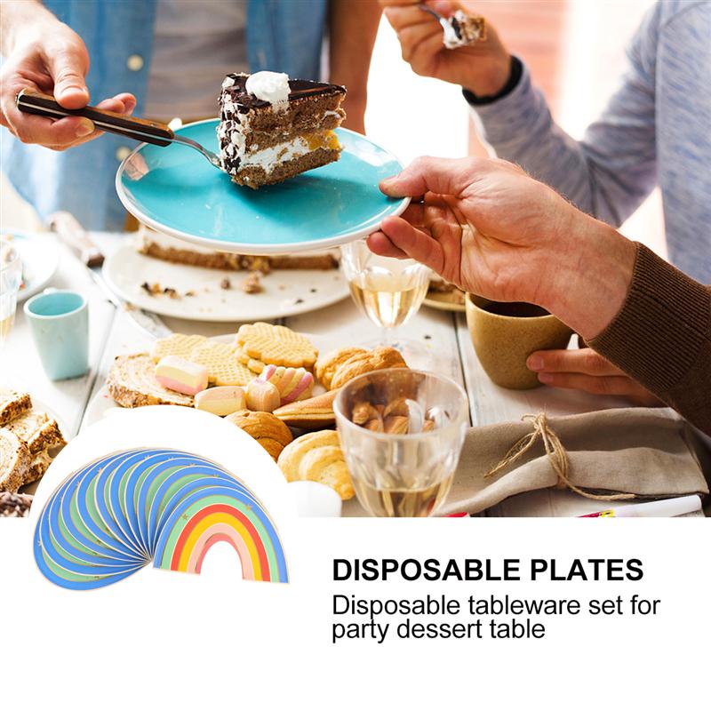 12Pcs Chic Rainbow Shaped Party Plates Disposable Paper Plates Banquet Party Dinners Parties Decorations Party Supplies