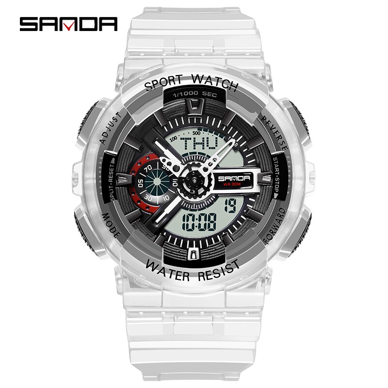 SANDA montre hommes et femmes montres transparentes étanche multi-fonction lumineux sport Double affichage Couple montre électronique: Black