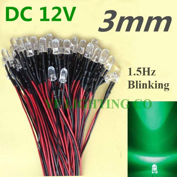 3mm Prewired LED High bright White 20cm 12V Pre Wire 1.5Hz Blinking indicator leds