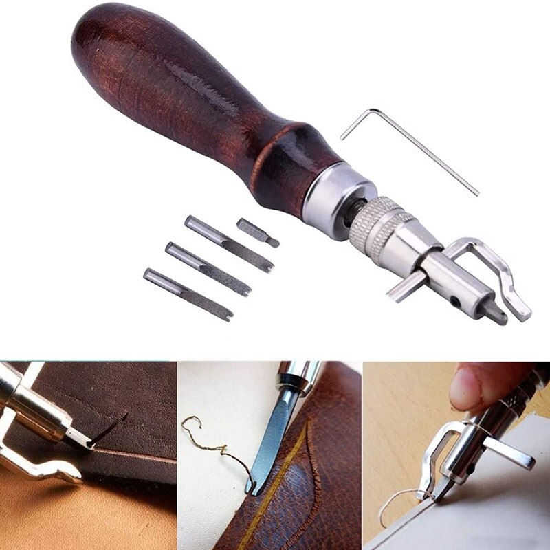 Leather Groover Tool In Adjustable Prong Lacing Stitching Chisel Set Leather Craft