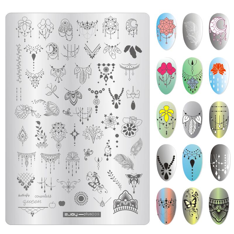 ZJOY-PLUS 1Pcs 9.5*14.5CM Nail Art Stamping Plates Stamping Nail Image Templates Manicure Stencils For Nails Stamps 19 Styles: 8
