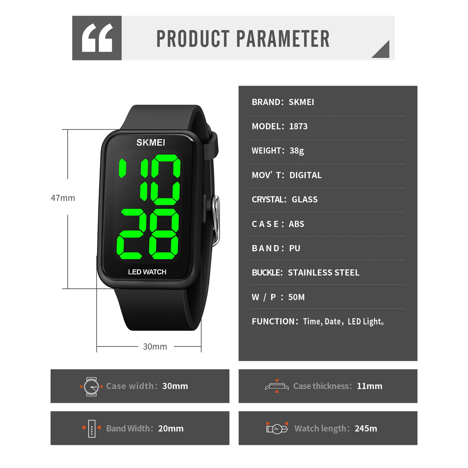 Skmei LED-digitaluhr mit datumsanzeige für damen, oben-marken, wasserdicht bis 5 Bar, damenuhr, relogio feminino