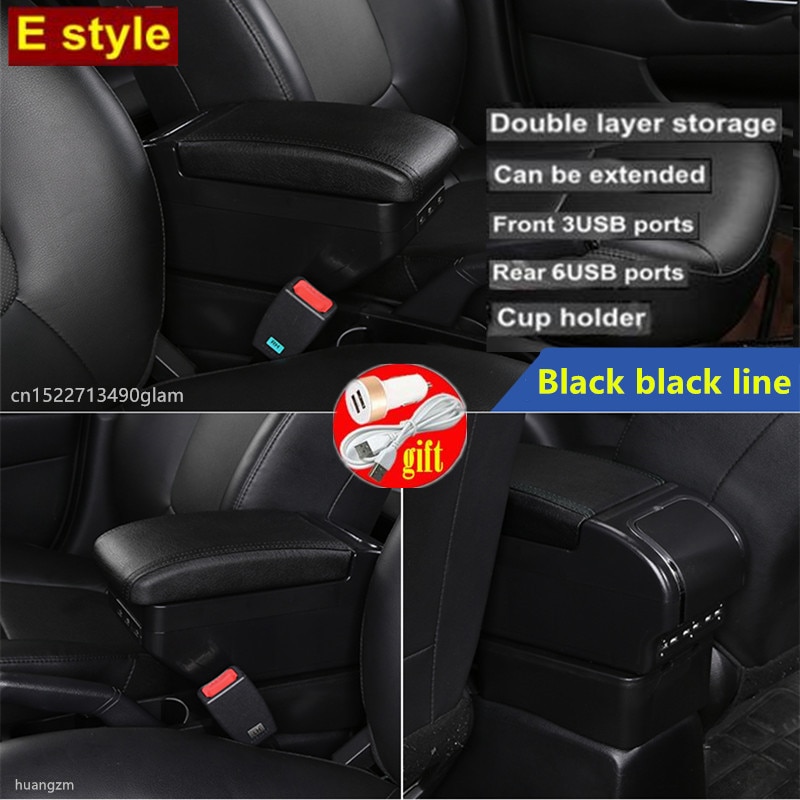 For MG ZS armrest box central Store content box car-styling decoration accessory With cup holder USB: E All Black 9 USB