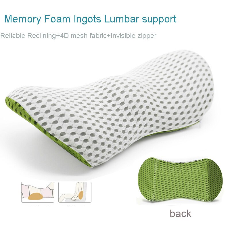Slow Rebound Memory Cotton Lumbar Support Pillow for Office Chair Multi-Functional Car Back Pillow Waist Protect Cushions HM014: Reseau white green