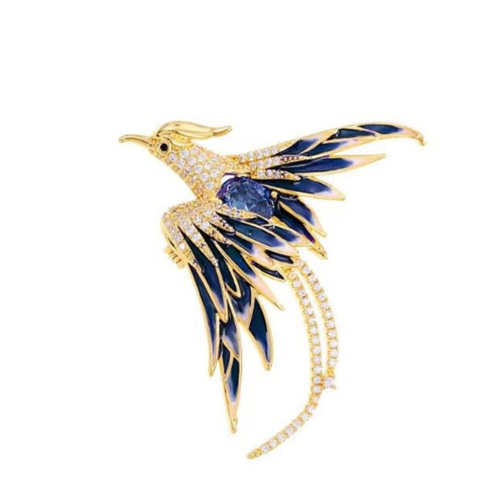 Luxury Crystal Phoenix Bird Brooch Women Men Pins Colorful Animal Brooches Clothing Accessories Party Coat Scarf Jewelry: Pure Gold Color