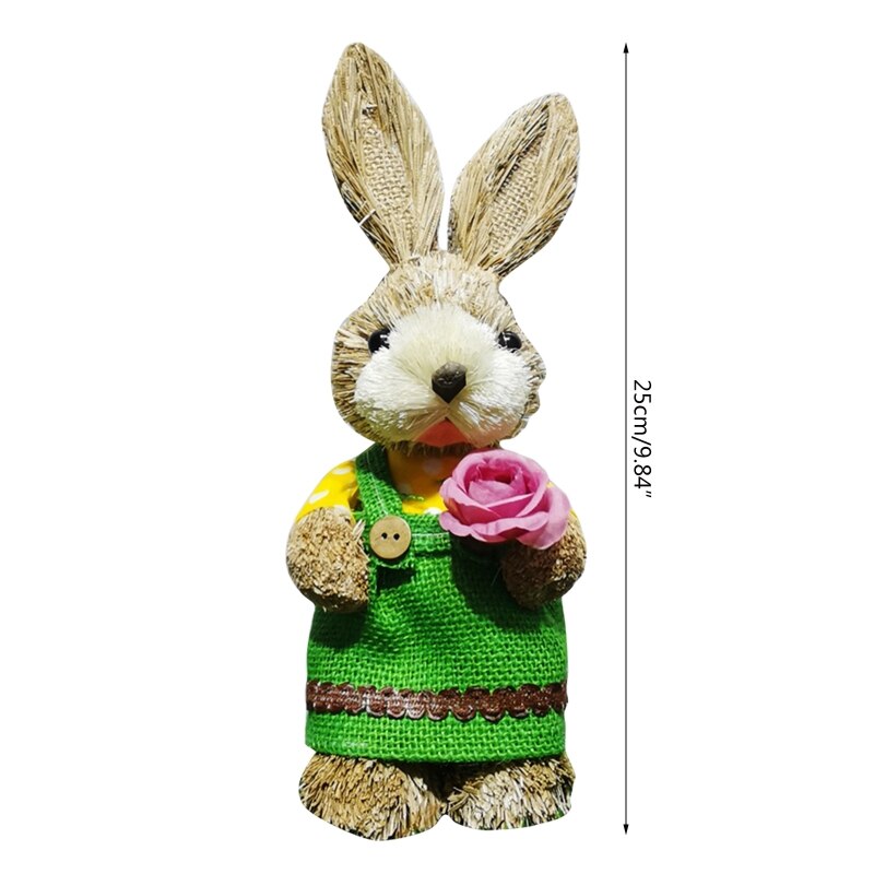 Coniglio pasquale paglia intrecciata coniglietto decorazione ornamento decorazioni per le vacanze di pasqua w/vestiti Yard Party Home Desktop Supply 25CM