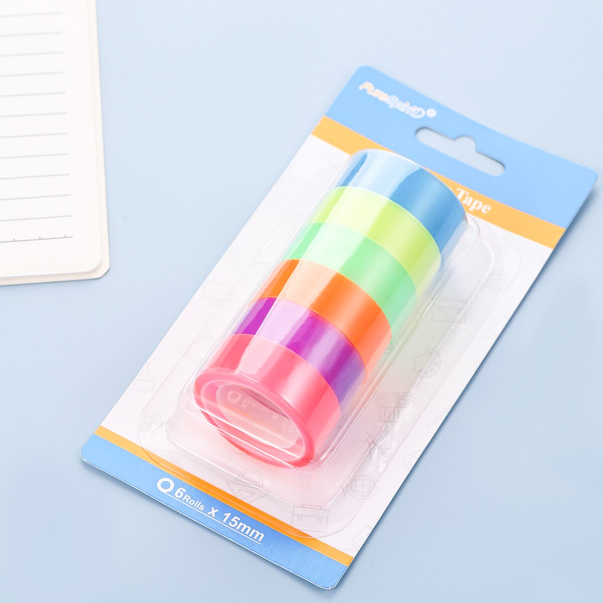 15Mm Brede Regenboog Gekleurde Plakband Doorschijnende Etikettering Decoratief Waterdicht Voor Kunst Diy Kantoorbenodigdheden