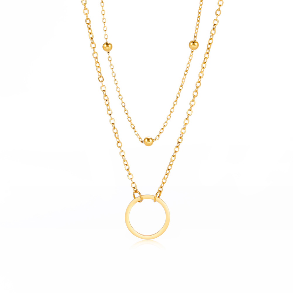 Teamer-Cadena de doble cuenta para mujer, collar con colgante de círculo hueco, Color dorado, collares simples populares de acero inoxidable, joyería: Azul de zinc