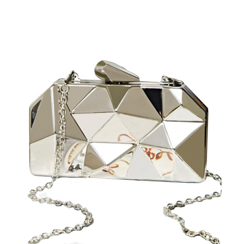 Geometri clutch aftentaske elegant kæde dame håndtaske til fest skuldertaske til bryllup/dating/fest: Sølv