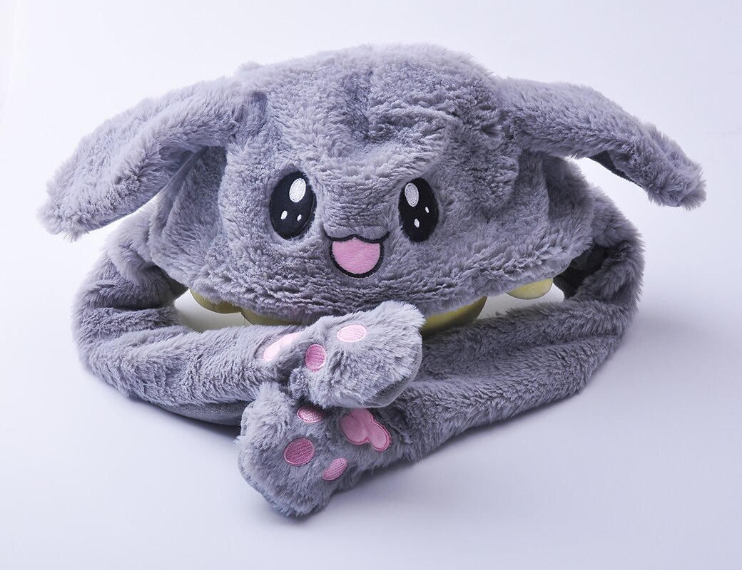 Konijn Hoed Met Bewegende Oren Bunny Hoed Oren Warm Pluche Zoete Leuke Airbag Cap: dark grey