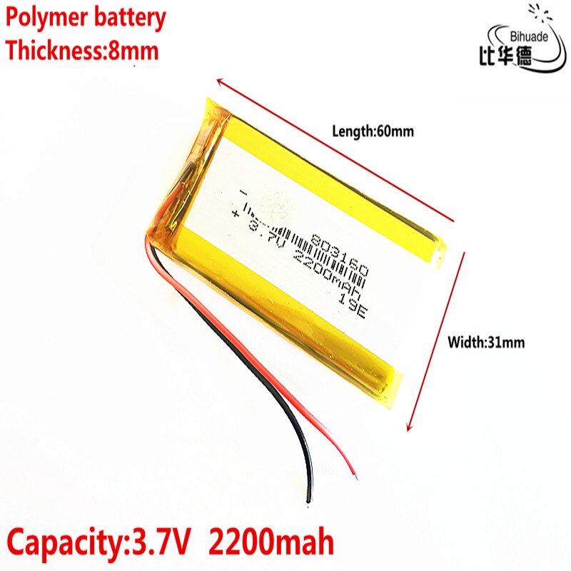 Litre batterie d'énergie bonne 3.7 V, 2200mAH 803160 polymère lithium ion/Li-ion batterie pour tablette pc banque, GPS, mp3, mp4