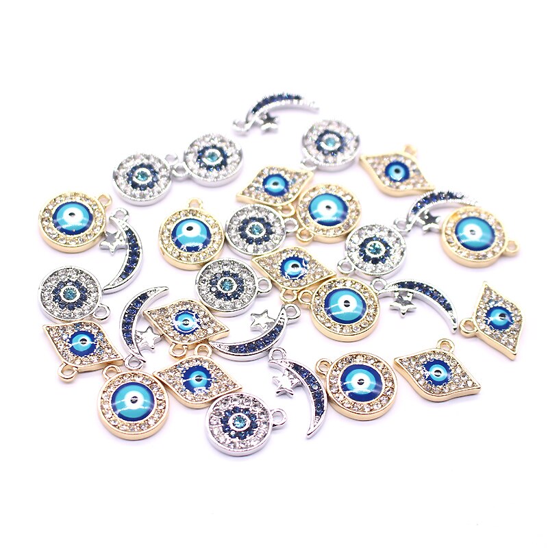 5 Pcs Europese Volledige Rhinestone Evil Eye Armband Earring Charms Connector Bevindingen Moon Star Oorhangers Maken Sieraden Accessoire