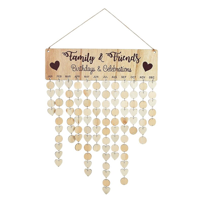 Calendario de madera DIY para cumpleaños, tablero de calendario para días especiales, recordatorio de cumpleaños para amigos y familia, decoración colgante: M05