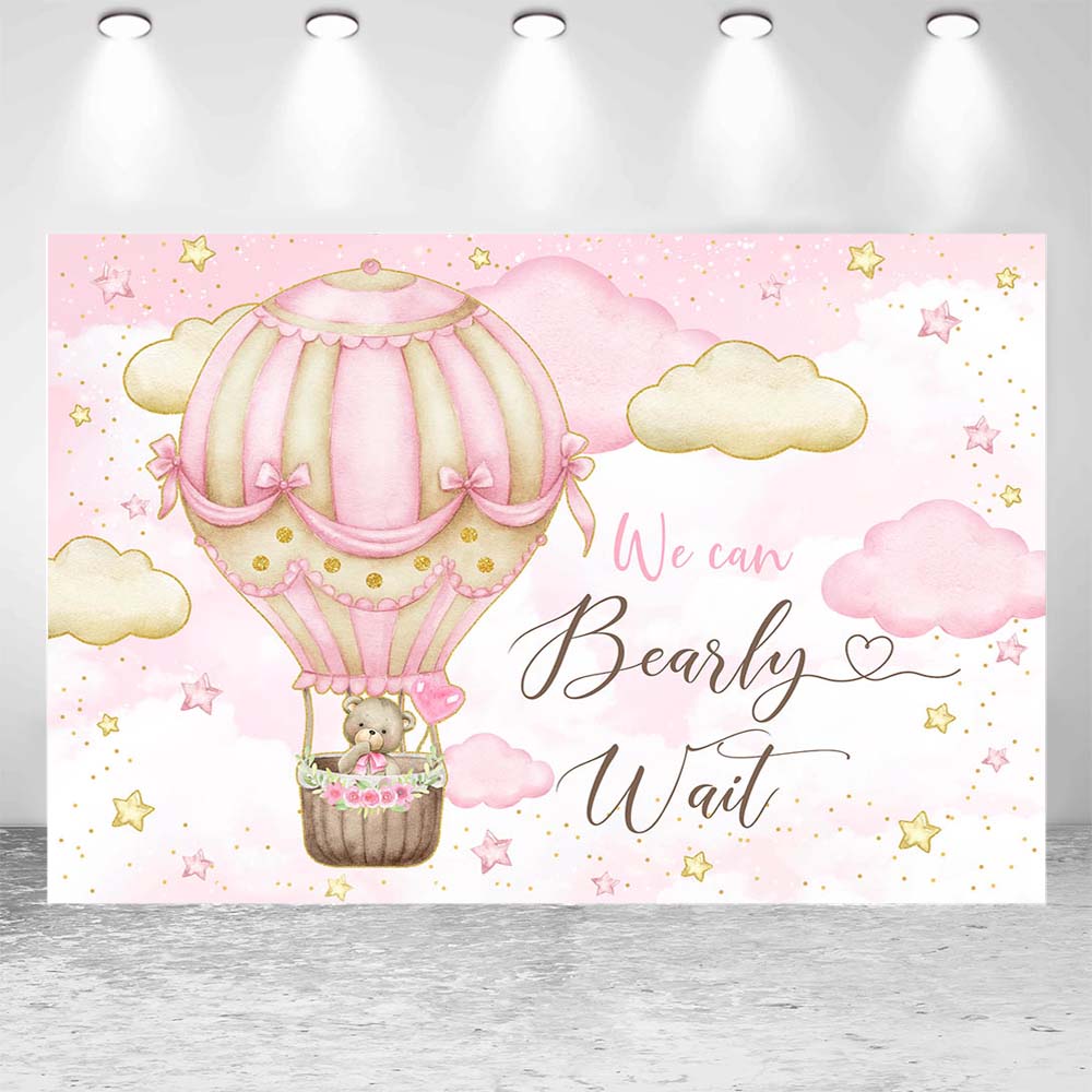 Mocsicka Baby Shower sfondo rosa mongolfiera orso ragazza benvenuto decorazione del partito possiamo perlamente attesa foto sfondo Banner