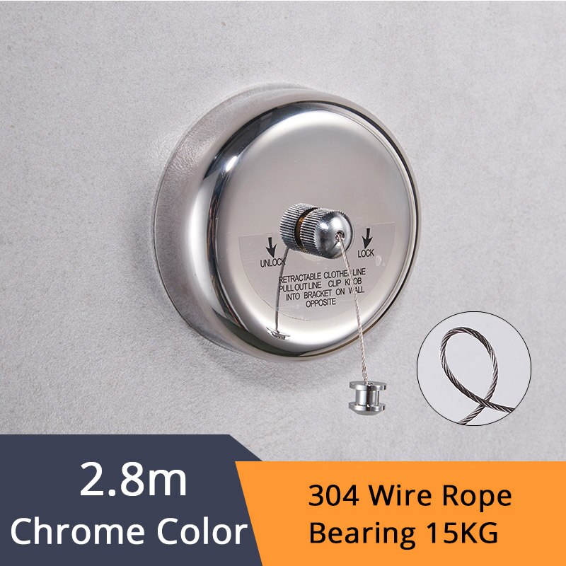 Bathroom Shelves Stainless Steel Nicke Clothesline Nice Single Line Hotel style Clothes Drying Line For Bathroom HJ-1256: Chrome-1256L-304