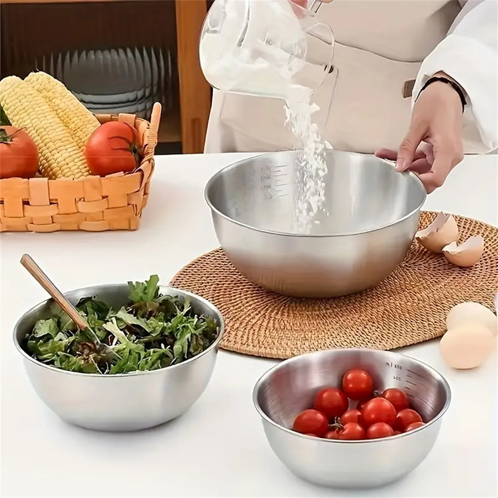 1–3 Edelstahl-Schüssel-einstellen mit Skala zum Kochen, Backen, Aufbewahrung von Lebensmitteln, großes FassungsvermöGen, Rührschüsseln für sterben Küche zu Hause