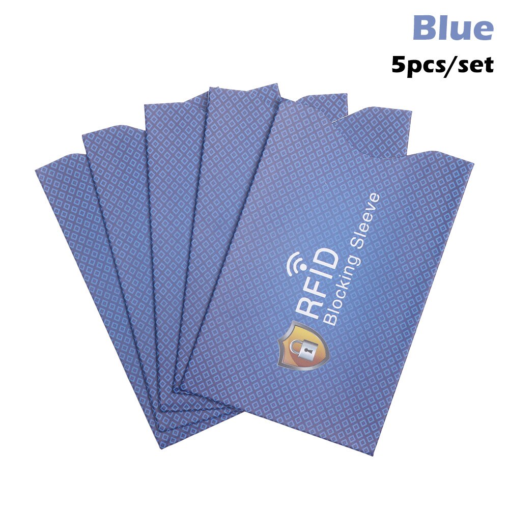 5 pçs novo anti roubo rfid titular do cartão de crédito multicolorido cartão de banco protetor bloqueando cardholder manga capa de pele capas: blue