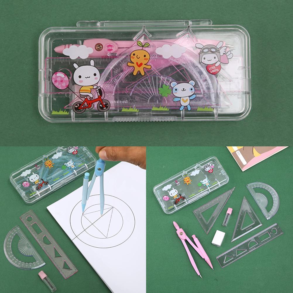 Cute Cartoons Drawing Compasses Math Compasses Set With Geometry Rulers Students Scribing Drafting Tools Stationery