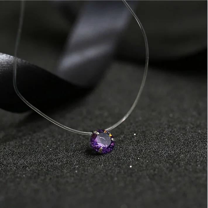 5-kleuren oogverblindende zirkoon ketting onzichtbare transparante vislijn eenvoudige hanger ketting sieraden voor vrouwen parel sieraden: Licht Geel Goud Kleur