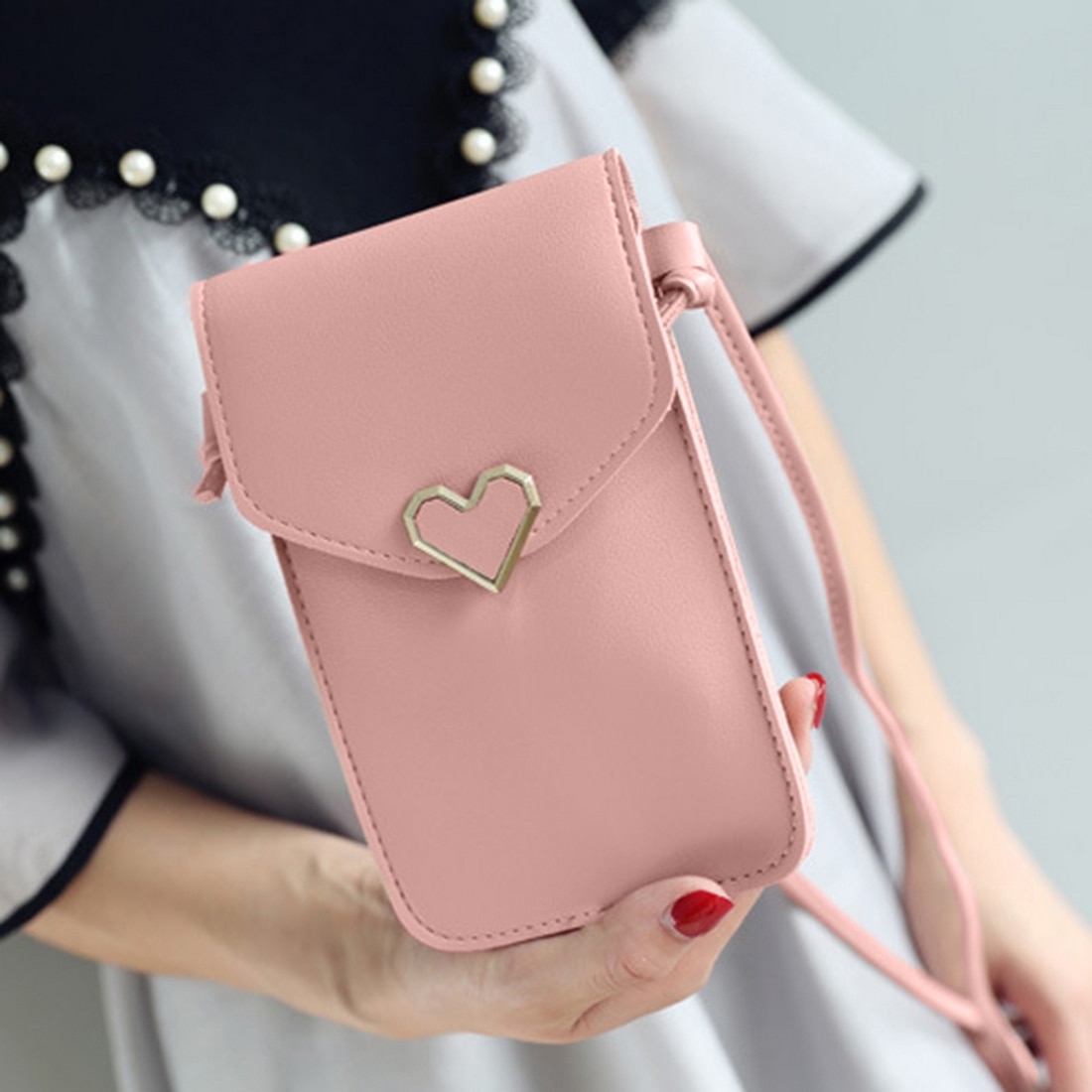 Women's Touch Screen Cell Phone Purse Transparent Simple Bag Hasp Cross Wallets Smartphone Leather Shoulder Light Handbags