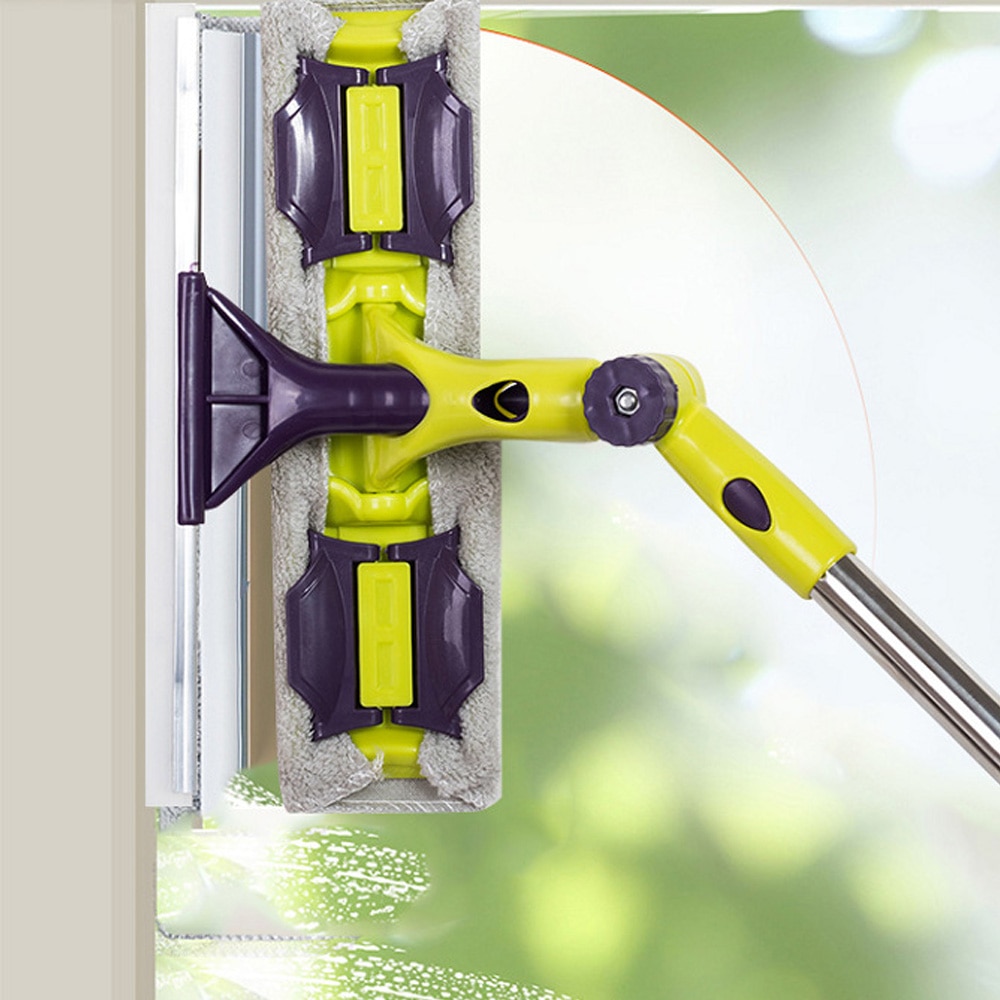 Silicone Glass Cleaning Tool Double-Sided Telescopic Rod Window Cleaner Squeegee Wiper Long Handle Rotating Head Brush Scrubbe