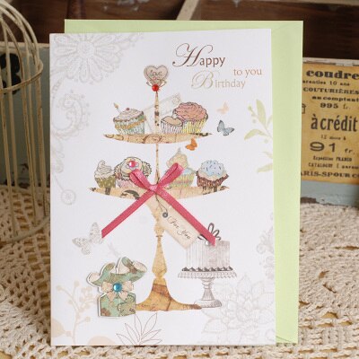 Jahrgang Grußkarten Papier 3D Blume Karten Für Geburtstag: Wunsch 1602 II 01